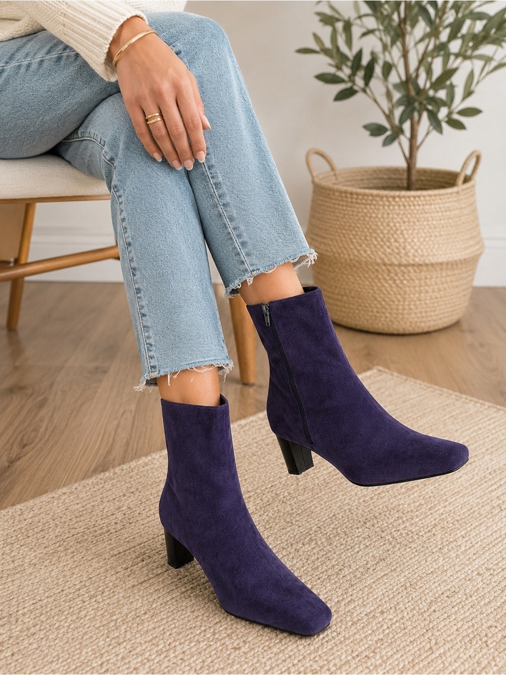 AJ Valenci Purple Suede Ankle Boots Leather Kitten Heel Calf Height Size 8 NWT